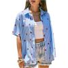 imageMakeMeChic Womens Striped Button Down Shirt Strawberry Blouse Short Sleeve Casual Summer TopsBlue