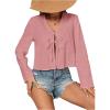 imageMakeMeChic Womens V Neck Tie Front Top Blouse Long Sleeve Loose Blouses Crop TopPink