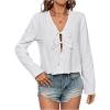 imageMakeMeChic Womens V Neck Tie Front Top Blouse Long Sleeve Loose Blouses Crop TopWhite