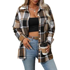 imageMakeMeChic Womens Plaid Shirts Oversized Flannels Shacket JacketCcbrown