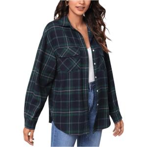 imageMakeMeChic Womens Plaid Shirts Oversized Flannels Shacket JacketMulti Green