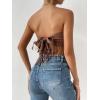 imageMakeMeChic Womens Boho Crop Tube Top Floral Tie Back Cute Bandana TopsCoffee Brown