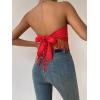 imageMakeMeChic Womens Boho Crop Tube Top Floral Tie Back Cute Bandana TopsRed