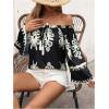 imageMakeMeChic Womens Boho Striped Off Shoulder Shirred Smocked Tops Half Bell Sleeve Blouse ShirtBblack