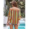 imageMakeMeChic Womens Boho Striped Off Shoulder Shirred Smocked Tops Half Bell Sleeve Blouse ShirtMulticolor