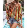 imageMakeMeChic Womens Boho Striped Off Shoulder Shirred Smocked Tops Half Bell Sleeve Blouse ShirtMulticolor