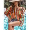 imageMakeMeChic Womens Boho Striped Off Shoulder Shirred Smocked Tops Half Bell Sleeve Blouse ShirtMulticolor