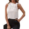 imageMakeMeChic Womens Casual Tie Shoulder Sleeveless Workwear Blouse Asymmetrical Neck Tank Shirt TopsWhite