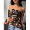 imageMakeMeChic Womens Cheetah Print Tube Top Y2k Strapless Mesh Leopard Print TopsFall Leaf Print