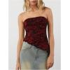 imageMakeMeChic Womens Cheetah Print Tube Top Y2k Strapless Mesh Leopard Print TopsRed and Black