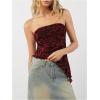 imageMakeMeChic Womens Cheetah Print Tube Top Y2k Strapless Mesh Leopard Print TopsRed and Black