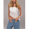 imageMakeMeChic Womens Cheetah Print Tube Top Y2k Strapless Mesh Leopard Print TopsWhite Lace