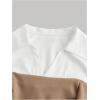 imageMakeMeChic Womens Color Block Collar V Neck Long Sleeve Split Hem Blouse Shirt TopsBrown