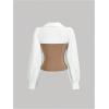 imageMakeMeChic Womens Color Block Collar V Neck Long Sleeve Split Hem Blouse Shirt TopsBrown