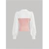 imageMakeMeChic Womens Color Block Collar V Neck Long Sleeve Split Hem Blouse Shirt TopsPink and White