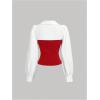 imageMakeMeChic Womens Color Block Collar V Neck Long Sleeve Split Hem Blouse Shirt TopsRed and White