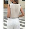 imageMakeMeChic Womens Contrast Binding Sleeveless Vest Button Down V Neck Work Office Blouses TopMulticolor