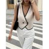 imageMakeMeChic Womens Contrast Binding Sleeveless Vest Button Down V Neck Work Office Blouses TopMulticolor