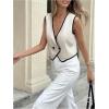 imageMakeMeChic Womens Contrast Binding Sleeveless Vest Button Down V Neck Work Office Blouses TopMulticolor