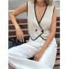 imageMakeMeChic Womens Contrast Binding Sleeveless Vest Button Down V Neck Work Office Blouses TopMulticolor