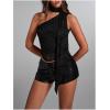 imageMakeMeChic Womens Floral Lace One Shoulder Tank Top Ruched Sleeveless Y2k Tops with ScarfBlack