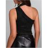 imageMakeMeChic Womens Floral Lace One Shoulder Tank Top Ruched Sleeveless Y2k Tops with ScarfBlack