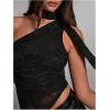 imageMakeMeChic Womens Floral Lace One Shoulder Tank Top Ruched Sleeveless Y2k Tops with ScarfBlack