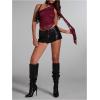 imageMakeMeChic Womens Floral Lace One Shoulder Tank Top Ruched Sleeveless Y2k Tops with ScarfBurgundy
