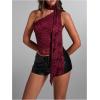 imageMakeMeChic Womens Floral Lace One Shoulder Tank Top Ruched Sleeveless Y2k Tops with ScarfBurgundy