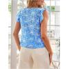 imageMakeMeChic Womens Floral Print Blouse Flutter Sleeve Ruffle Square Neck Summer Boho ShirtBlue