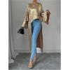 imageMakeMeChic Womens Metallic Blouse Long Sleeve Boat Neck Asymmetrical Hem Dolman Shirt TopsGold
