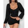 imageMakeMeChic Womens Off Shoulder Long Sleeve Blouse Sweetheart Neck Lettuce Trim Crop TopBlack
