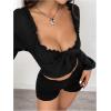 imageMakeMeChic Womens Off Shoulder Long Sleeve Blouse Sweetheart Neck Lettuce Trim Crop TopBlack