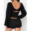 imageMakeMeChic Womens Off Shoulder Long Sleeve Blouse Sweetheart Neck Lettuce Trim Crop TopBlack