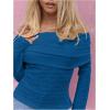 imageMakeMeChic Womens Ruched T Shirt Long Sleeve Off The Shoulder Textured Slim Fit Tee TopsBlue