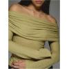 imageMakeMeChic Womens Ruched T Shirt Long Sleeve Off The Shoulder Textured Slim Fit Tee TopsOlive Green