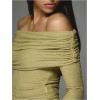 imageMakeMeChic Womens Ruched T Shirt Long Sleeve Off The Shoulder Textured Slim Fit Tee TopsOlive Green