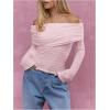 imageMakeMeChic Womens Ruched T Shirt Long Sleeve Off The Shoulder Textured Slim Fit Tee TopsPink