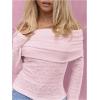 imageMakeMeChic Womens Ruched T Shirt Long Sleeve Off The Shoulder Textured Slim Fit Tee TopsPink