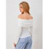imageMakeMeChic Womens Ruched T Shirt Long Sleeve Off The Shoulder Textured Slim Fit Tee TopsWhite
