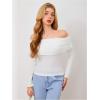 imageMakeMeChic Womens Ruched T Shirt Long Sleeve Off The Shoulder Textured Slim Fit Tee TopsWhite
