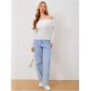 imageMakeMeChic Womens Ruched T Shirt Long Sleeve Off The Shoulder Textured Slim Fit Tee TopsWhite