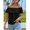 imageMakeMeChic Womens Ruffle Trim Off Shoulder Blouse Short Sleeve Casual Shirt Summer TopsBlack