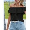 imageMakeMeChic Womens Ruffle Trim Off Shoulder Blouse Short Sleeve Casual Shirt Summer TopsBlack