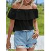 imageMakeMeChic Womens Ruffle Trim Off Shoulder Blouse Short Sleeve Casual Shirt Summer TopsBlack