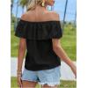 imageMakeMeChic Womens Ruffle Trim Off Shoulder Blouse Short Sleeve Casual Shirt Summer TopsBlack