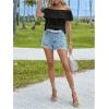 imageMakeMeChic Womens Ruffle Trim Off Shoulder Blouse Short Sleeve Casual Shirt Summer TopsBlack