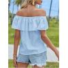 imageMakeMeChic Womens Ruffle Trim Off Shoulder Blouse Short Sleeve Casual Shirt Summer TopsBlue