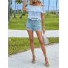 imageMakeMeChic Womens Ruffle Trim Off Shoulder Blouse Short Sleeve Casual Shirt Summer TopsBlue