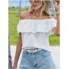 imageMakeMeChic Womens Ruffle Trim Off Shoulder Blouse Short Sleeve Casual Shirt Summer TopsWhite